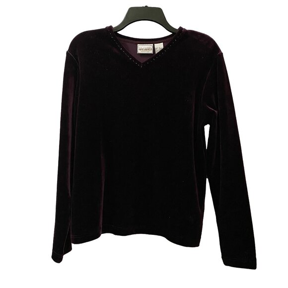 NAPA VALLEY Petites Burgundy Velvet Beaded V-Neck Top 90s Y2K Vintage PM - Picture 5 of 11